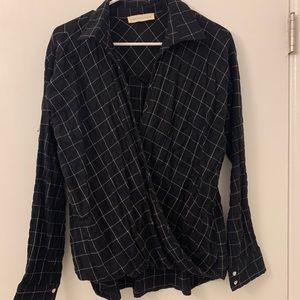 Love Stitch V-Neck Plaid Top